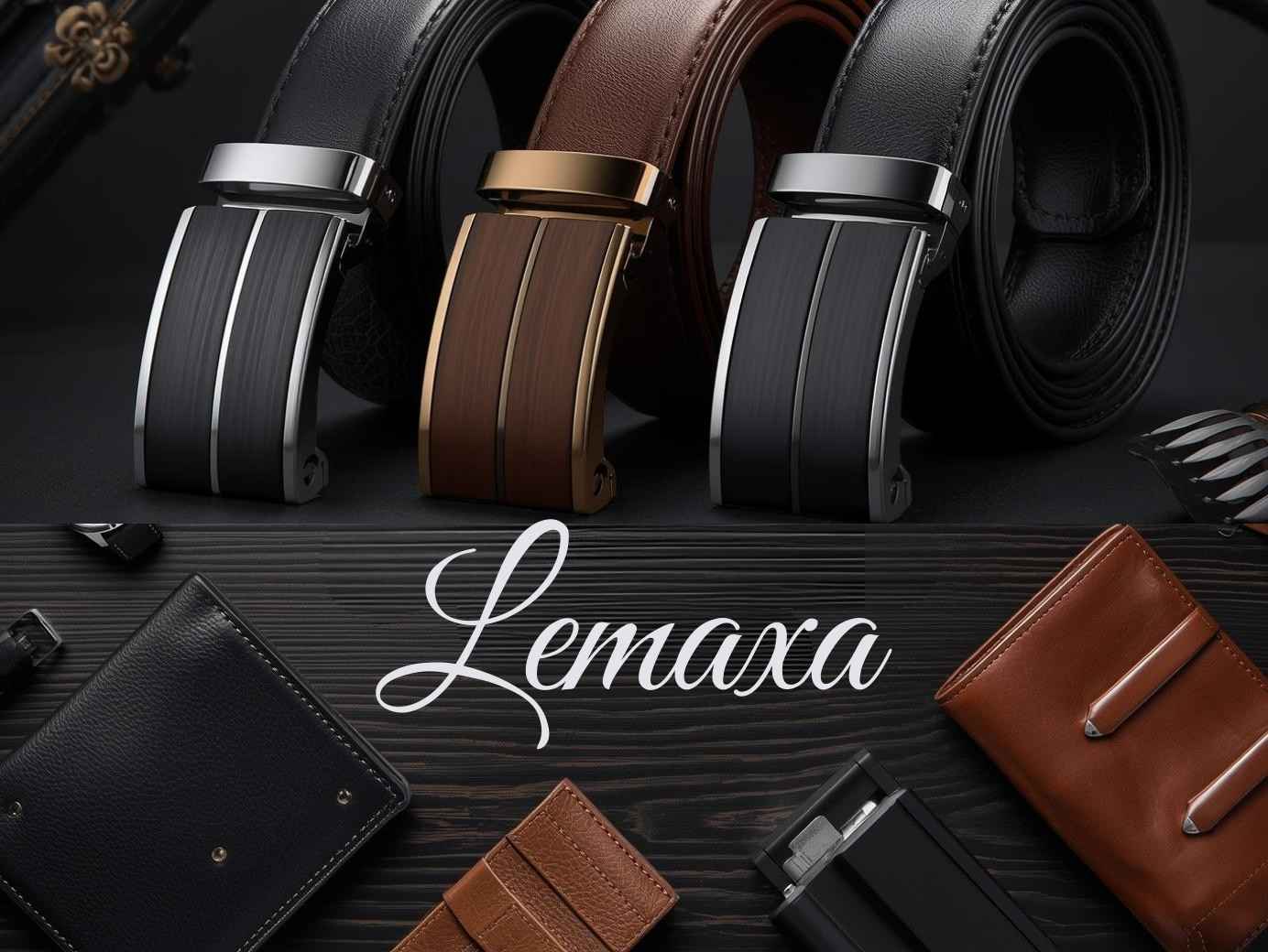 "Luxuriöser Herren-Ledergürtel mit automatischer Schnalle und elegante Leder-Geldbörsen von Lemaxy – exklusive Accessoires für stilbewusste Männer, ideal für Business und Freizeit, hochwertige Lederprodukte in Schwarz und Braun."