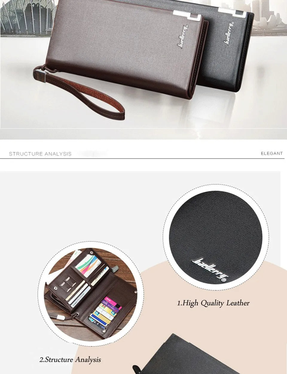 Baellerry New Men Long Wallets Big Capacity Coin Pocket Zipper Male Purse Card Holder Business Wallet For Men