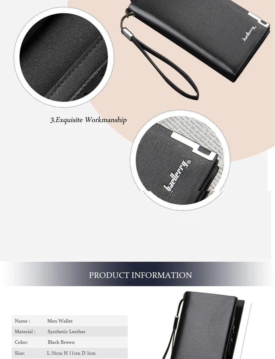 Baellerry New Men Long Wallets Big Capacity Coin Pocket Zipper Male Purse Card Holder Business Wallet For Men