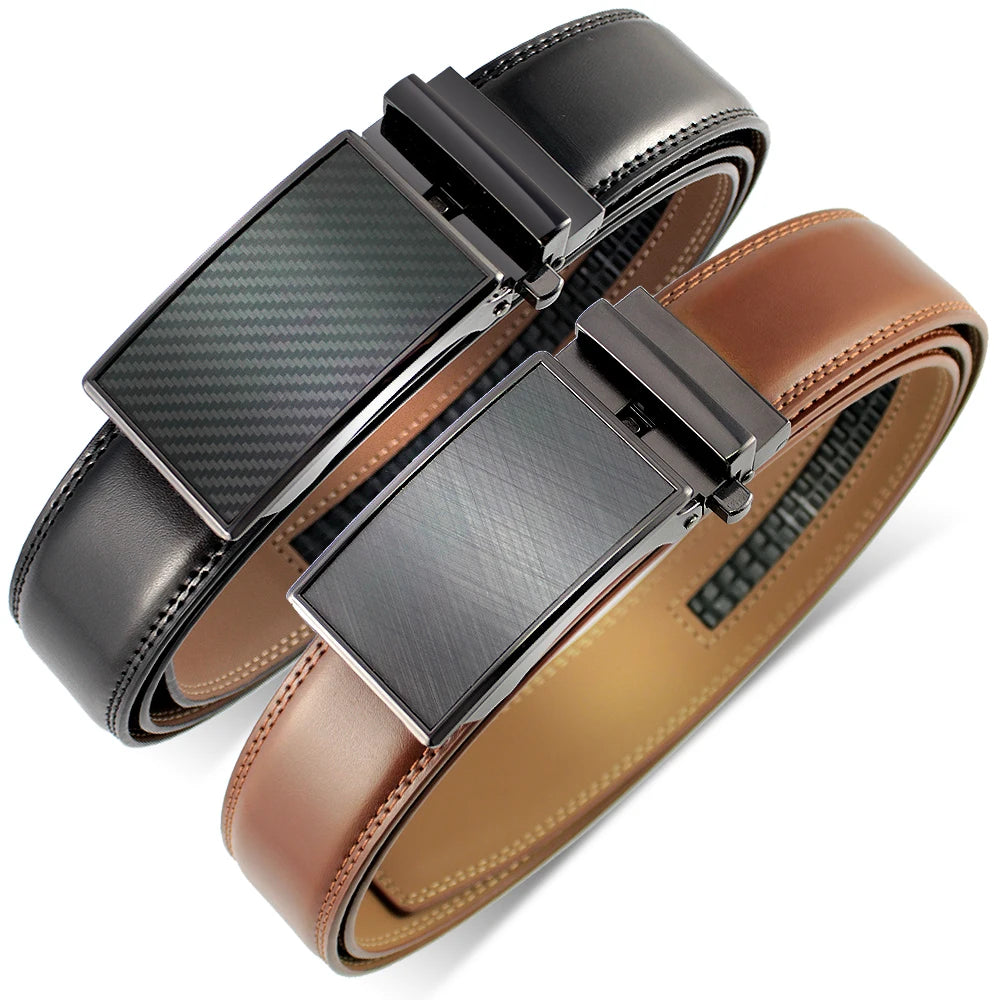 Men's stylish automatic belt made of genuine leather with sleek buckle, ideal for both casual and formal outfits