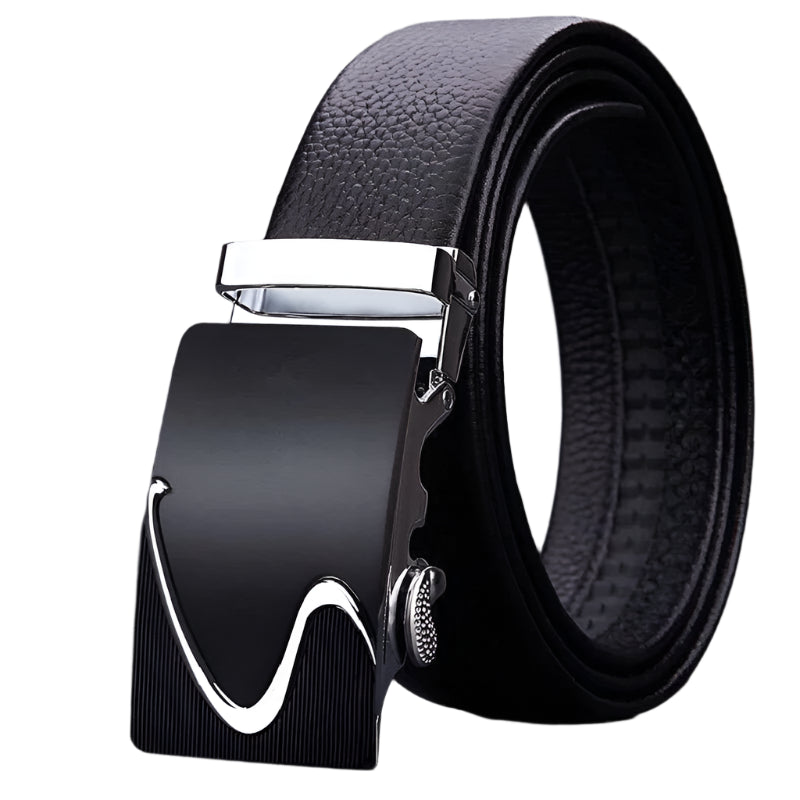 Premium men's automatic belt made from genuine leather with a modern buckle design, ideal for stylish everyday and formal looks.