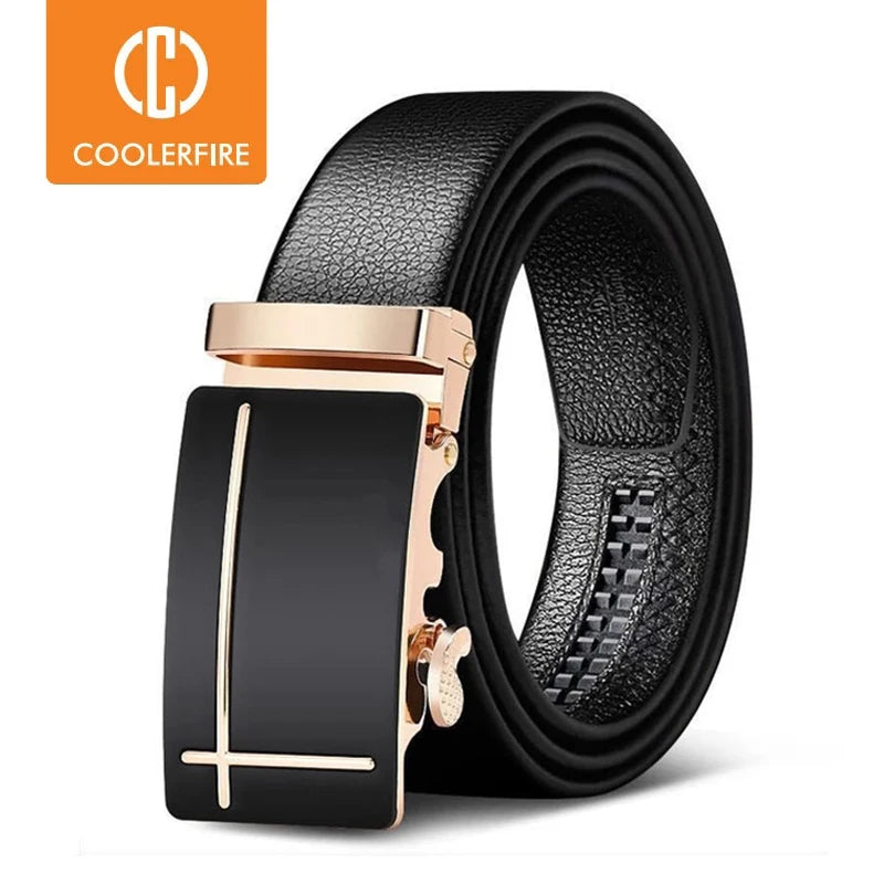 Premium men's automatic belt made from genuine leather with a modern buckle design, ideal for stylish everyday and formal looks.