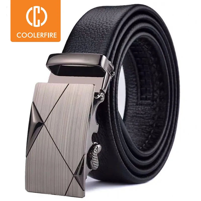 Premium men's automatic belt made from genuine leather with a modern buckle design, ideal for stylish everyday and formal looks.