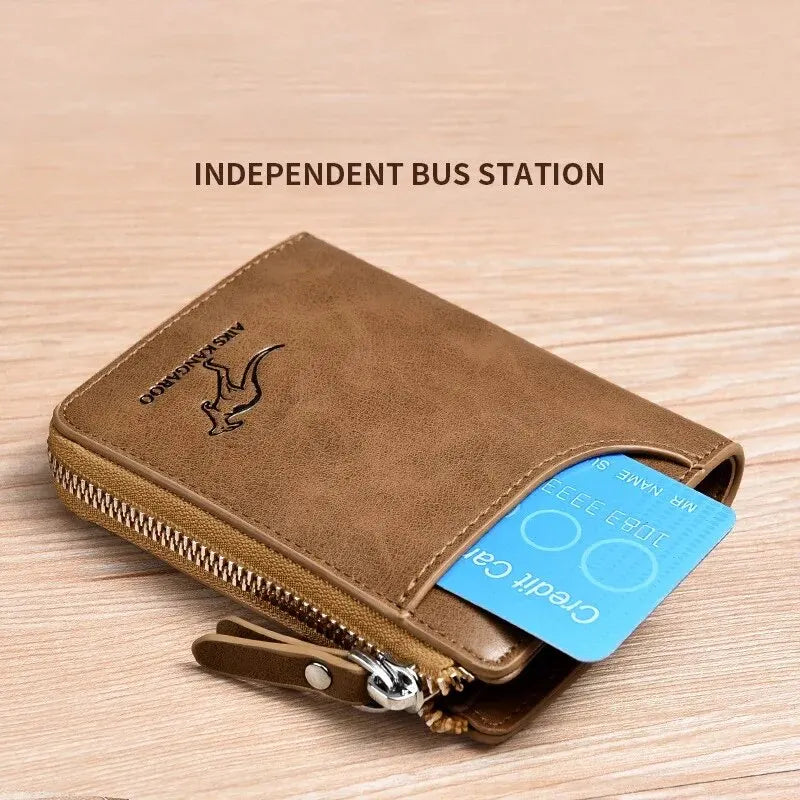 Men's Leather Wallet with RFID Protection, Business Card Holder, Zipper Purse, Luxury Wallet.