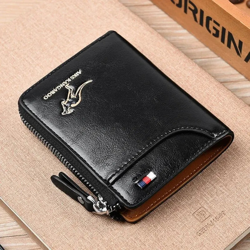 Men's Leather Wallet with RFID Protection, Business Card Holder, Zipper Purse, Luxury Wallet.