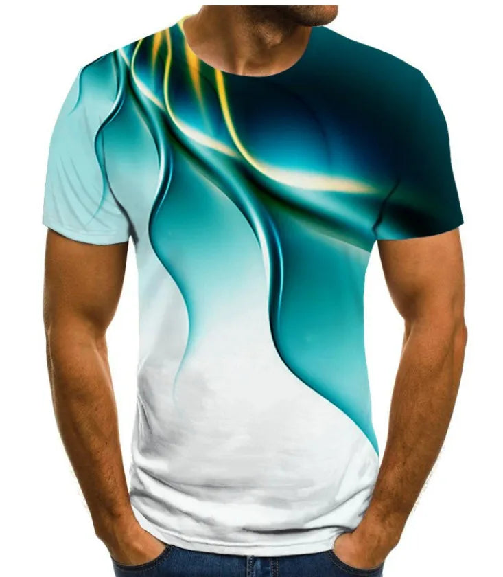 T-Shirt mit 3D-Digitaldruck, Kurzarm, Rundhalsausschnitt, lockerer Passform, Unisex, Freizeit-Top aus Polyesterfaser, modischer urbaner Stil