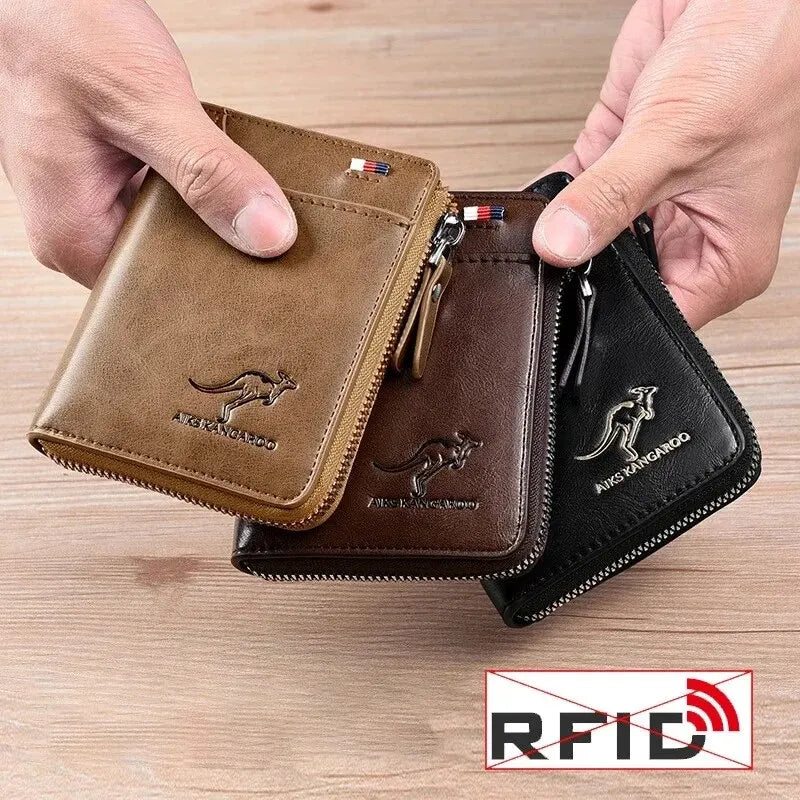 Men's Leather Wallet with RFID Protection, Business Card Holder, Zipper Purse, Luxury Wallet.