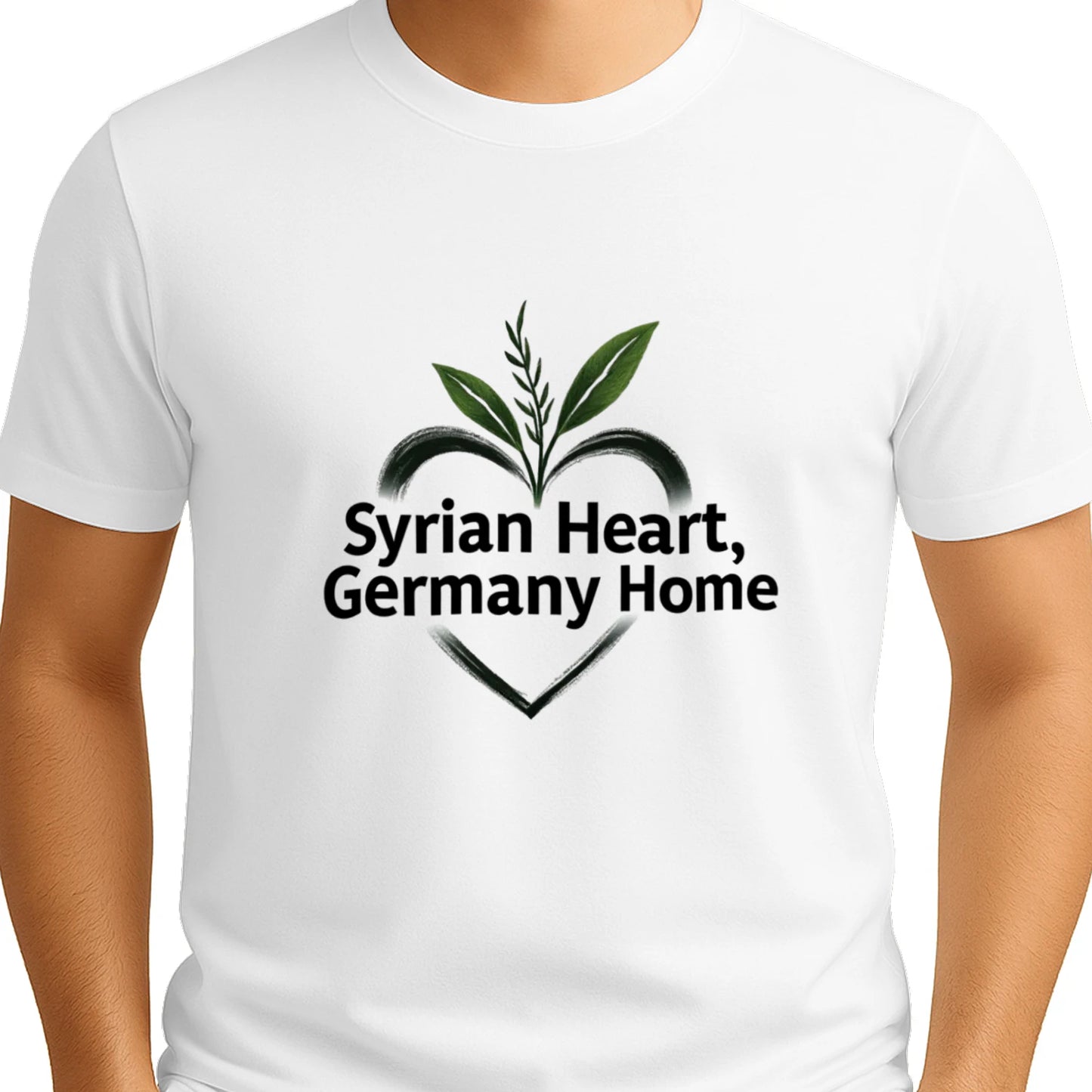 Logo Syrian Heart, Germany Home – Symbol für syrische Wurzeln und deutsche Heimat mit grünen Blättern im Herzen