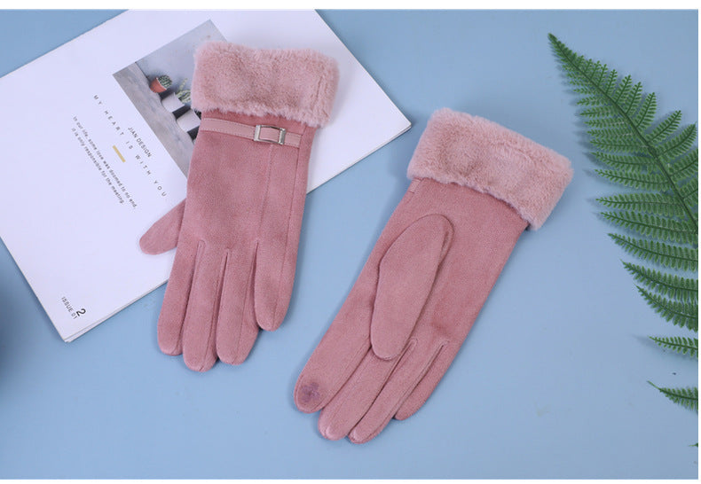 Outdoor Cycling Touch Screen Fleece Thickening Suede Gloves