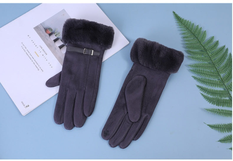 Outdoor Cycling Touch Screen Fleece Thickening Suede Gloves