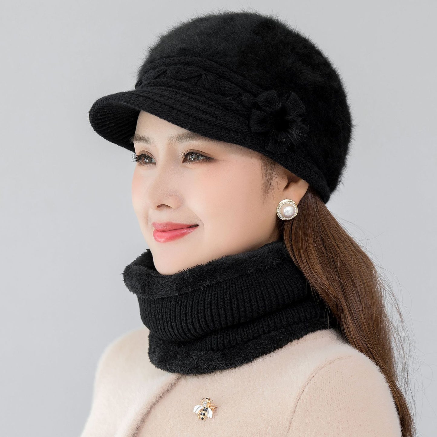 Suit Women's Winter Thickening Warm Hat Knitted Wool