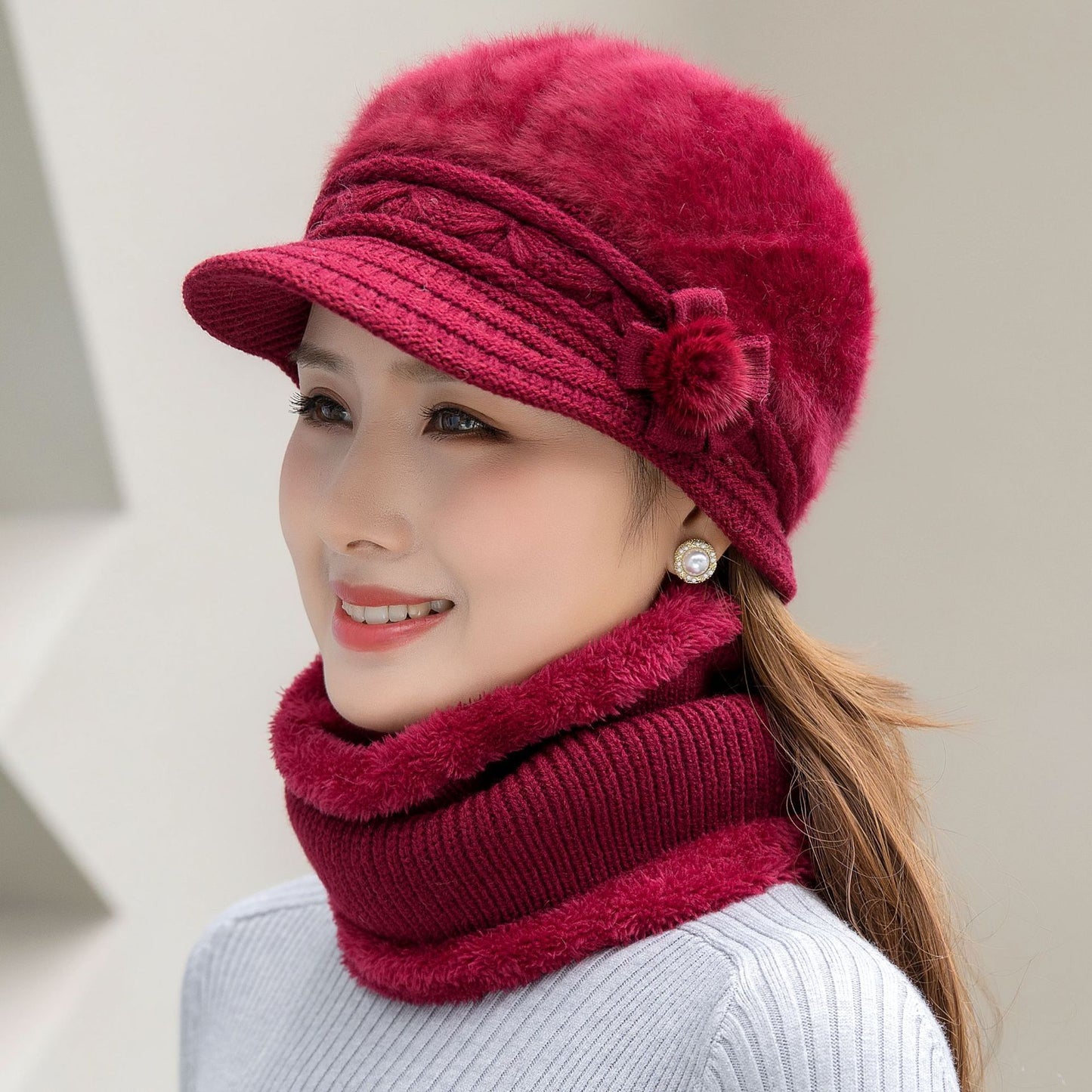 Suit Women's Winter Thickening Warm Hat Knitted Wool