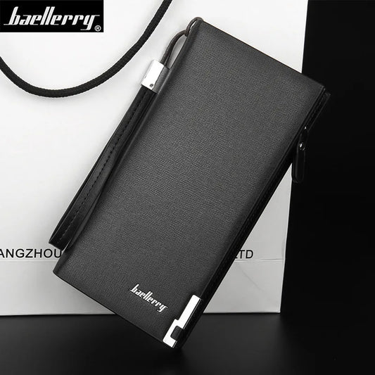 Baellerry men’s long wallet with zipper closure, coin pocket, and multiple card slots in a sleek business design.

