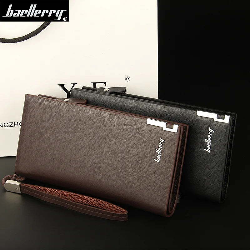 Baellerry men’s long wallet with zipper closure, coin pocket, and multiple card slots in a sleek business design.

