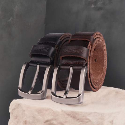 CCOOLERFIRE men's genuine cowhide leather belt with classic design, perfect for jeans and casual outfits.

