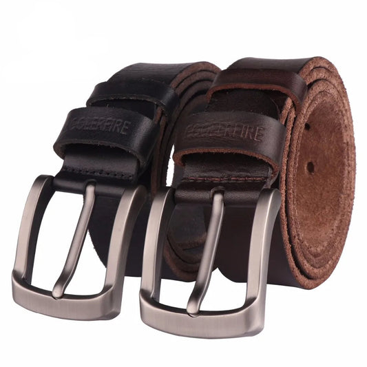 CCOOLERFIRE men's genuine cowhide leather belt with classic design, perfect for jeans and casual outfits.

