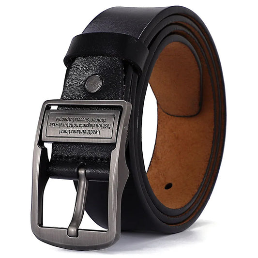 High-quality luxury men’s belt made of genuine leather, featuring a stylish square metal buckle, displayed on a clean background – perfect for formal or casual wear.
