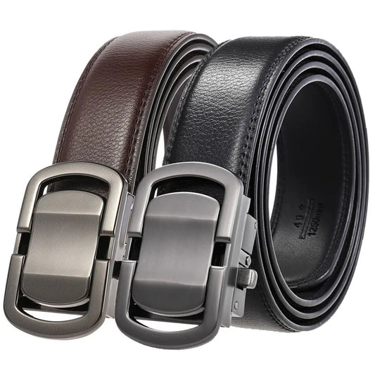 New men's automatic buckle belt made of genuine cowhide leather, sleek and durable design for everyday and formal wear