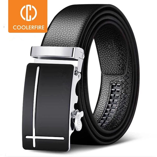 Premium men's automatic belt made from genuine leather with a modern buckle design, ideal for stylish everyday and formal looks