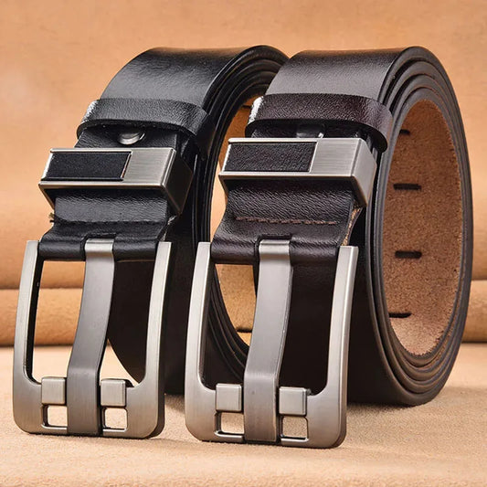 Men's reversible leather belt with a square metal buckle – stylish and functional design for any outfit