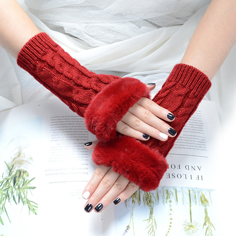 Women's Knitted Half Finger Solid Color Twist Gloves